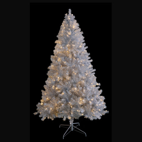 7.4FT Silver Hinged Artificial Christmas Tree with 400 LED Lights, 1200 Full Branch Tips, 11 Modes, Durable PVC, Metal Stand for Indoor/Outdoor Holiday Decor