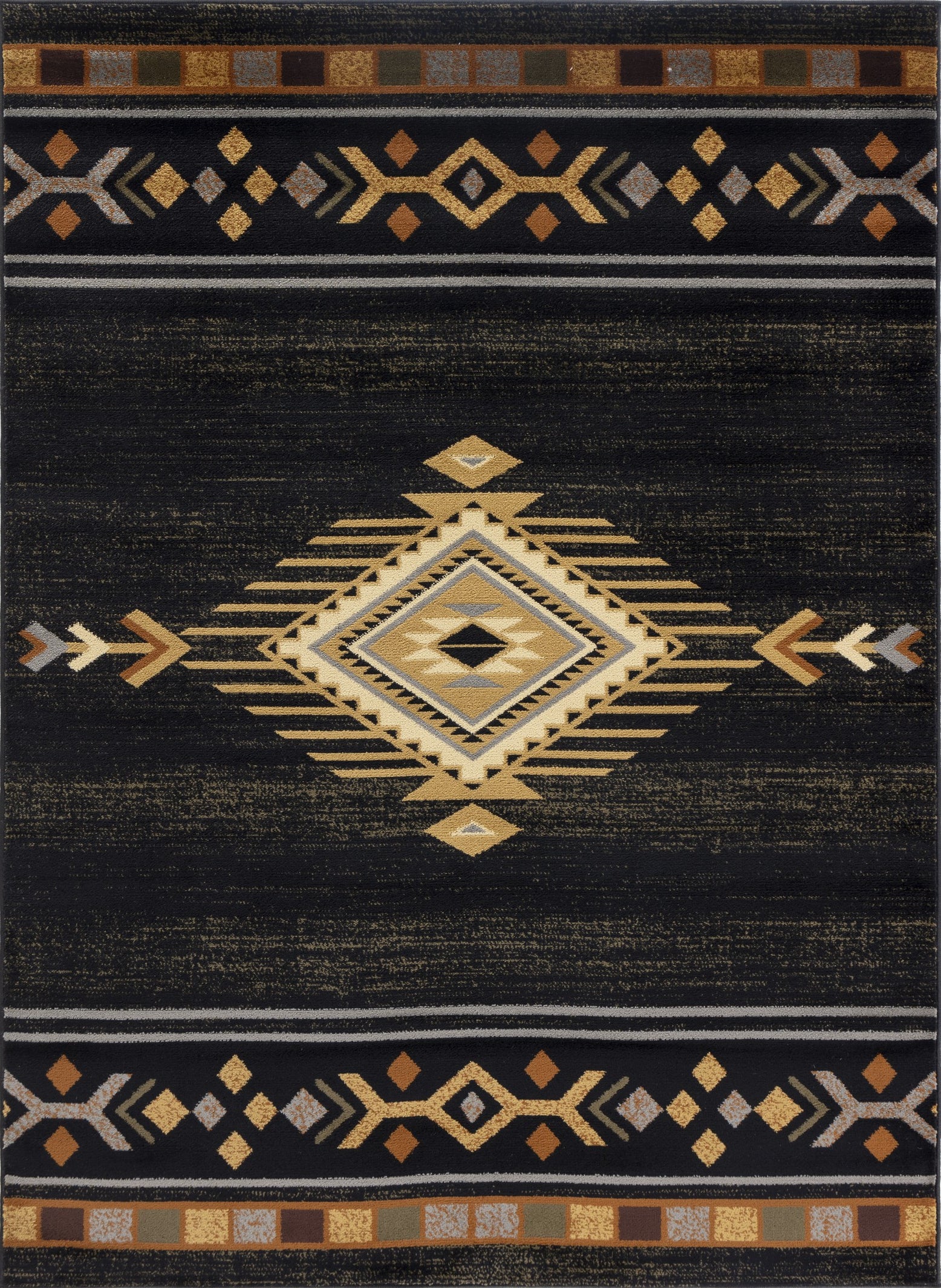 Tribes GC Black Southwest Area Rug 2x3 ft - Durable Polypropylene, Stain Resistant, Low Pile for Entryways &amp; High Traffic - Modern Rustic Accent Mat, Made in Turkey