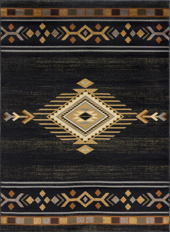 Tribes GC Black Southwest Area Rug 2x3 ft - Durable Polypropylene, Stain Resistant, Low Pile for Entryways &amp; High Traffic - Modern Rustic Accent Mat, Made in Turkey