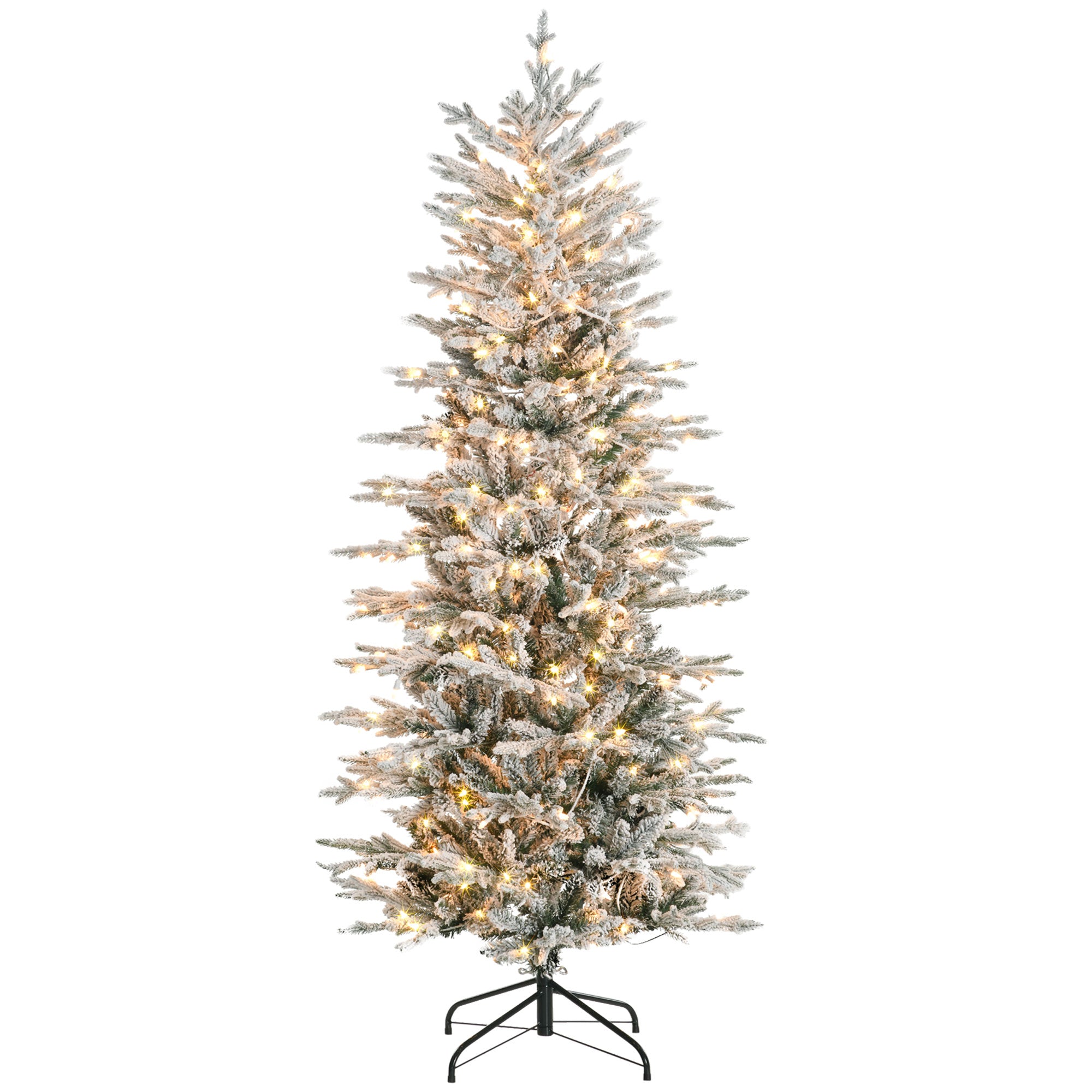 HOMCOM 6ft Snow Flocked Artificial Christmas Tree: 636 Branches, 250 Warm White Lights, Auto-Open Design for Easy Setup & Storage - Perfect Holiday Décor for Home, Living Room