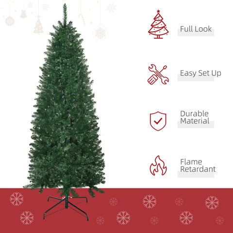 HOMCOM 6ft Slim Fir Artificial Christmas Tree - Realistic Green Fir, 583 Tips, Flame Retardant, Easy Assembly, Space-Saving Design for Home &amp; Living Room Decor