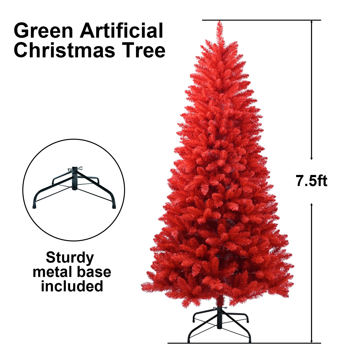 5FT Vibrant Red PVC Christmas Tree – 624 Lush Tips, Hinged Branches for Easy Setup, Stable Metal Stand – Bold Holiday Decor for Home & Party