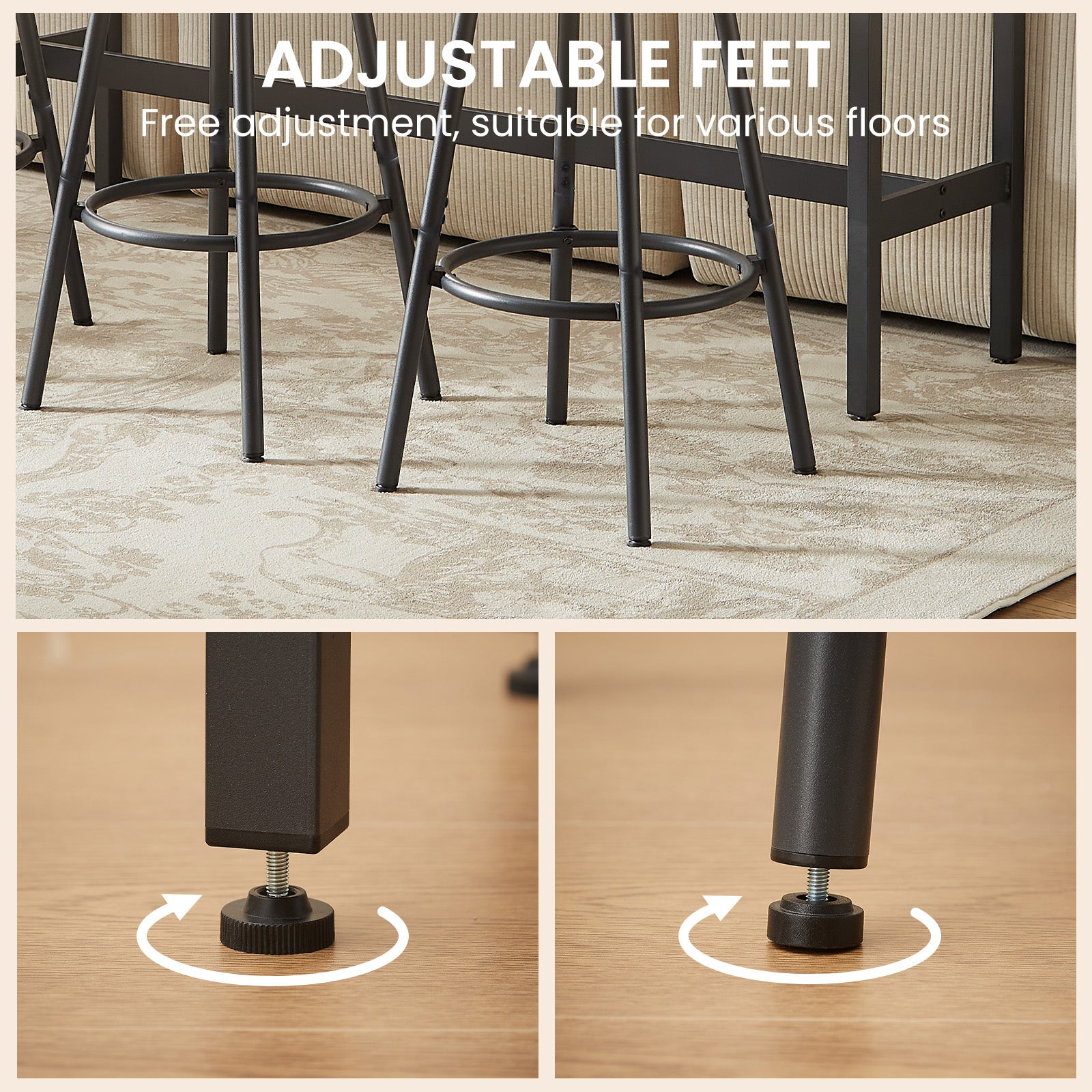 Rustic Grey Industrial Pub Dining Table Set for 6 - 7pc Bar Table w/ PU Leather Back Chairs, 47.2"L x 23.6"W x 35.4"H, Kitchen, Breakfast Nook, Living Room, Bar Area