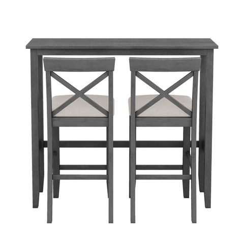 TOPMAX Farmhouse 48" Rectangular Wood Bar Height Dining Set for Small Kitchens & Breakfast Nooks - Gray Frame & Beige Cushions, Seats 2, Acacia Wood, Space-Saving Design