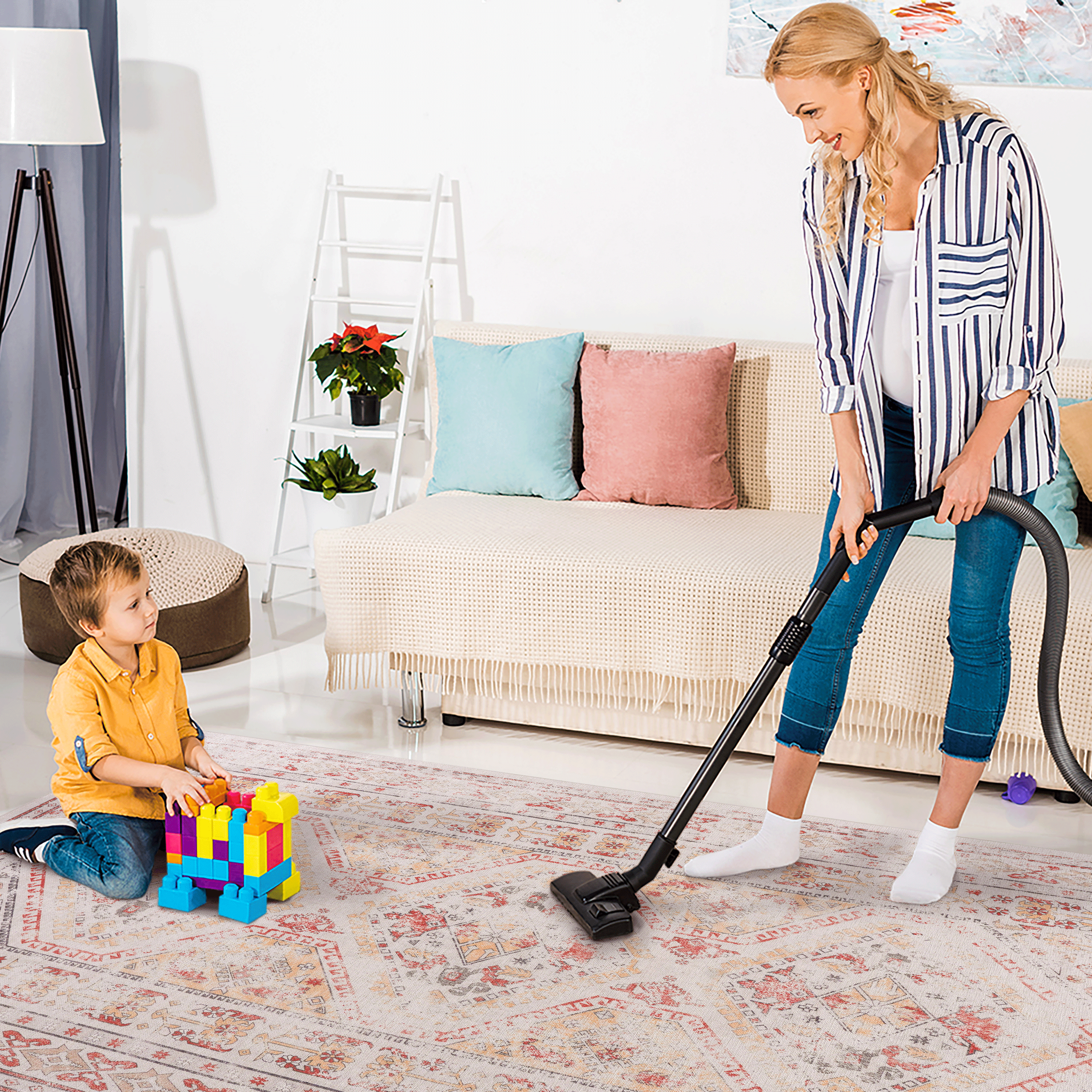 MAVAL Beige Washable Runner Rug 2'6''x10' | Soft Chenille Polyester | Non-Slip, Stain-Resistant | Low Pile for Hallway, Kitchen, Living Room, Entryway | Easy Care, Pet-Friendly