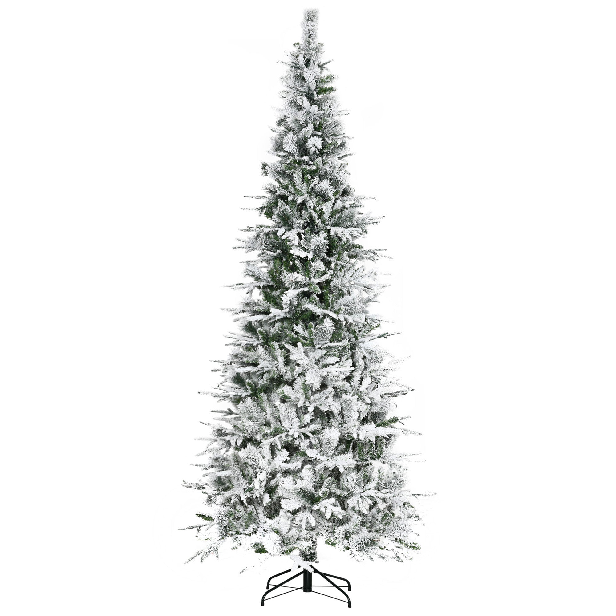HOMCOM 9ft Snow Flocked Pine Artificial Christmas Tree - Realistic Unlit Green Fir with 1159 Tips, Auto-Open Design for Easy Assembly &amp; Storage, Flame-Retardant Plastic, Home Decor