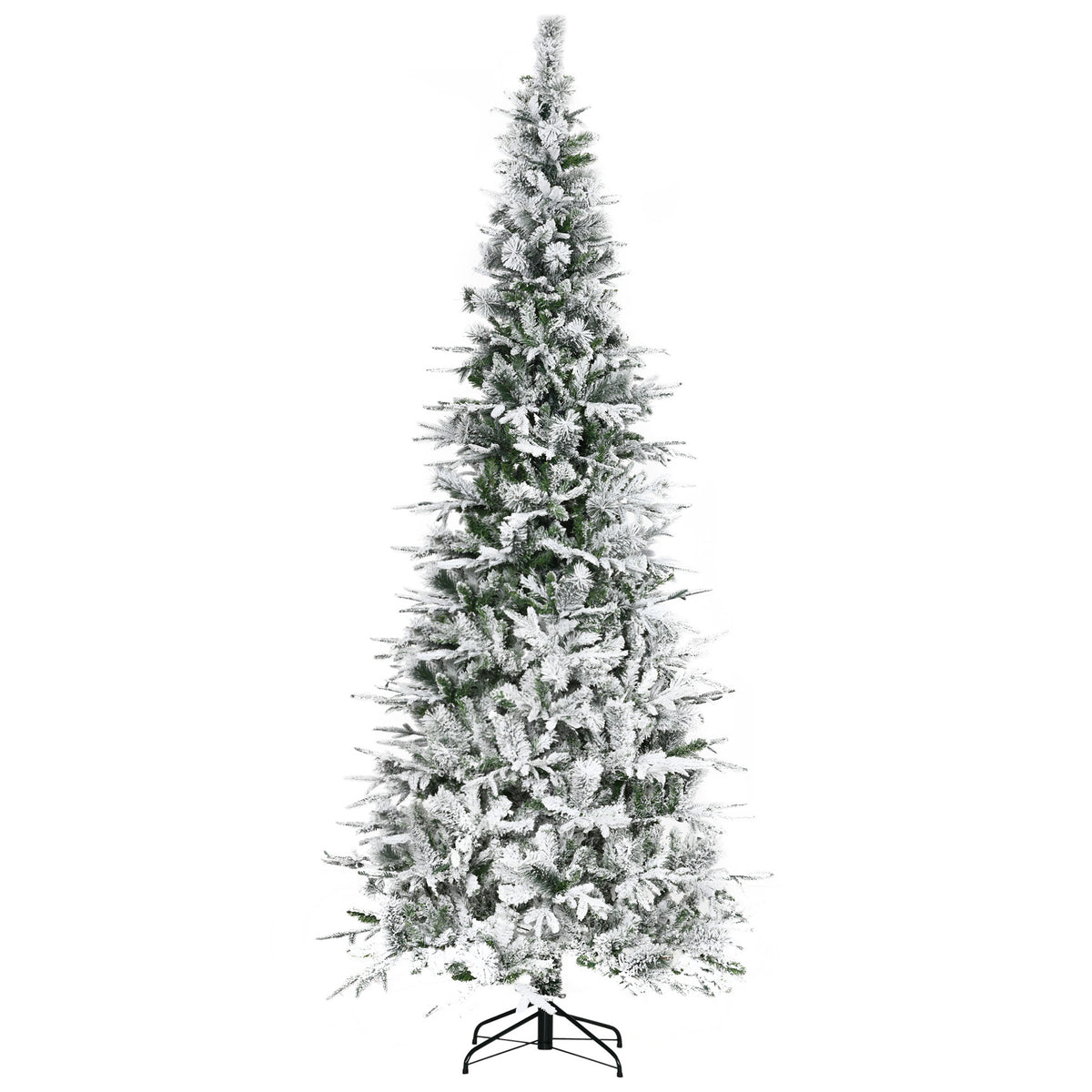 HOMCOM 9ft Snow Flocked Pine Artificial Christmas Tree - Realistic Unlit Green Fir with 1159 Tips, Auto-Open Design for Easy Assembly &amp; Storage, Flame-Retardant Plastic, Home Decor