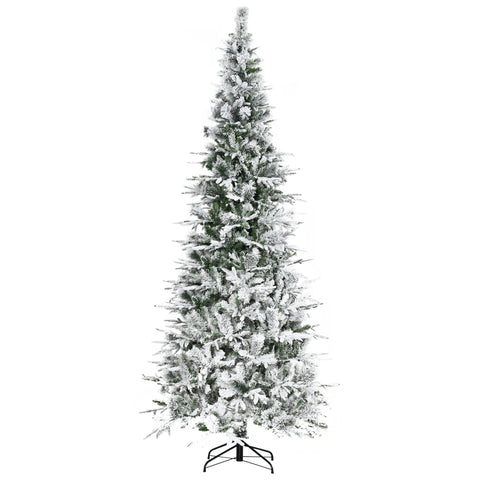 HOMCOM 9ft Snow Flocked Pine Artificial Christmas Tree - Realistic Unlit Green Fir with 1159 Tips, Auto-Open Design for Easy Assembly &amp; Storage, Flame-Retardant Plastic, Home Decor