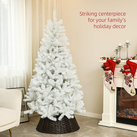 HOMCOM 6ft White Unlit Artificial Christmas Tree - 1000 Branch Tips, Auto-Open, Steel Base - Realistic Holiday Decor for Home &amp; Office, Easy Assembly &amp; Storage