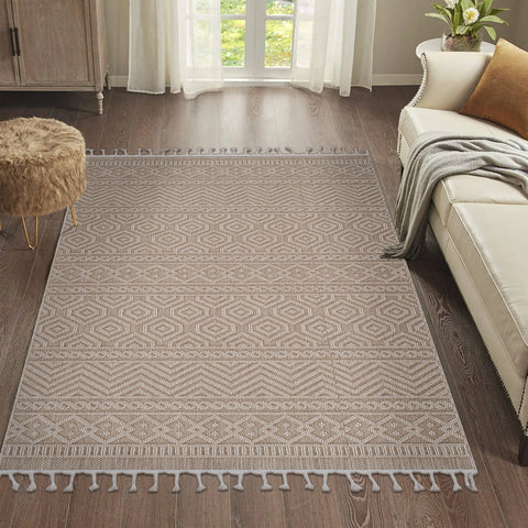 Guros Collection 6x9 Mocha Geometric Area Rug - Stain Resistant Polypropylene, Indoor/Outdoor Use, Durable & Easy Care for Living Room, Bedroom, Patio