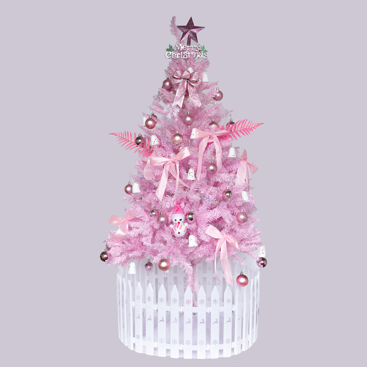 5FT Slim Pink Pencil Christmas Tree - Flame-Resistant PVC with Sturdy Metal Base, Easy Assembly for Apartments, Offices & Holiday Decor