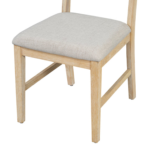 TREXM 6-Piece Retro Dining Table Set for 6, 60" Oak Veneer Wood Kitchen Table & 4 Chairs with Upholstered Bench, Natural Finish, Dining Room & Kitchen Use, Durable Rubberwood Legs