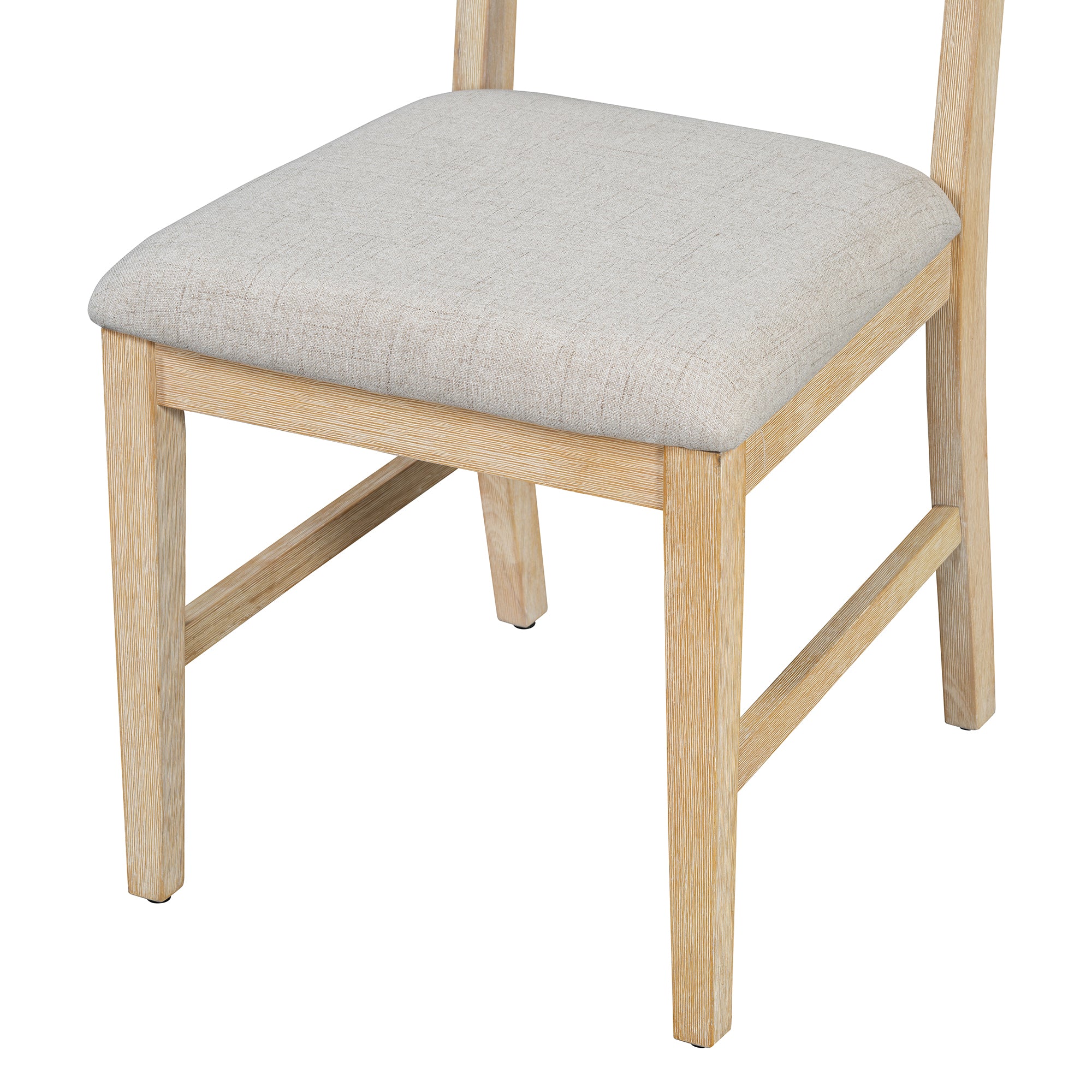 TREXM 6-Piece Retro Dining Table Set for 6, 60" Oak Veneer Wood Kitchen Table & 4 Chairs with Upholstered Bench, Natural Finish, Dining Room & Kitchen Use, Durable Rubberwood Legs