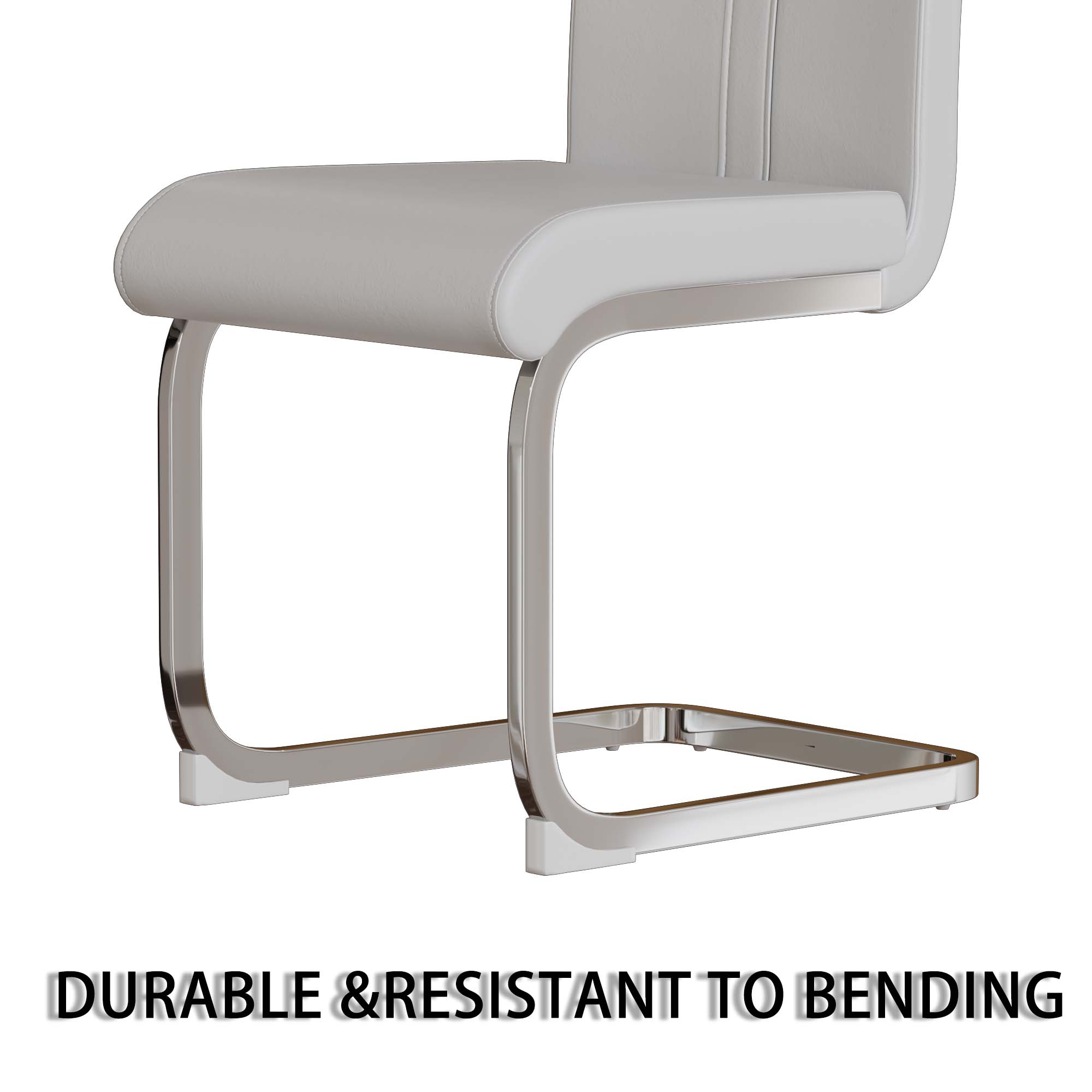 63" Creamy White MDF Dining Table Set for 6-8, Modern Mid-Century Style PU Leather Armless Chairs with Silver Metal Legs, Perfect for Home Kitchen & Dining Room