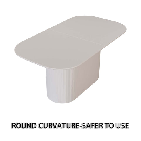 63" Creamy White MDF Dining Table Set for 6-8, Modern Mid-Century Style PU Leather Armless Chairs with Silver Metal Legs, Perfect for Home Kitchen & Dining Room