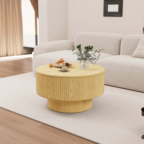 29.5" Modern Round MDF Coffee Table with Storage &amp; 2 Ergonomic PU Dining Chairs - Beige/Wood Finish, Black Metal Legs - Ideal for Kitchen, Living Room, Office Home Use