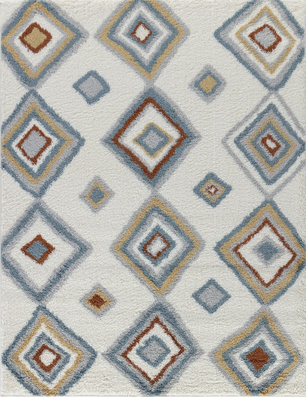 Luxury Ivory Shag Area Rug | 5'3" x 7' Geometric Polyester | Plush 1.18" Pile | Soft &amp; Durable for Living Room, Bedroom, High-Traffic Areas | Made in Turkey