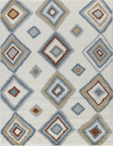 Luxury Ivory Shag Area Rug | 5'3" x 7' Geometric Polyester | Plush 1.18" Pile | Soft &amp; Durable for Living Room, Bedroom, High-Traffic Areas | Made in Turkey