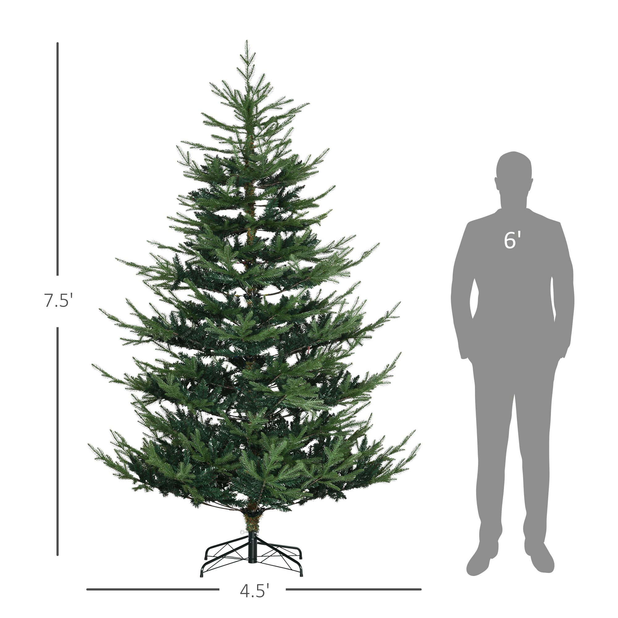 HOMCOM 7.5ft Green Pine Artificial Christmas Tree: Auto-Open Hinged Xmas Tree with 1218 Realistic Branches & Steel Base - Easy Setup & Storage for Cozy Holiday Home Decor
