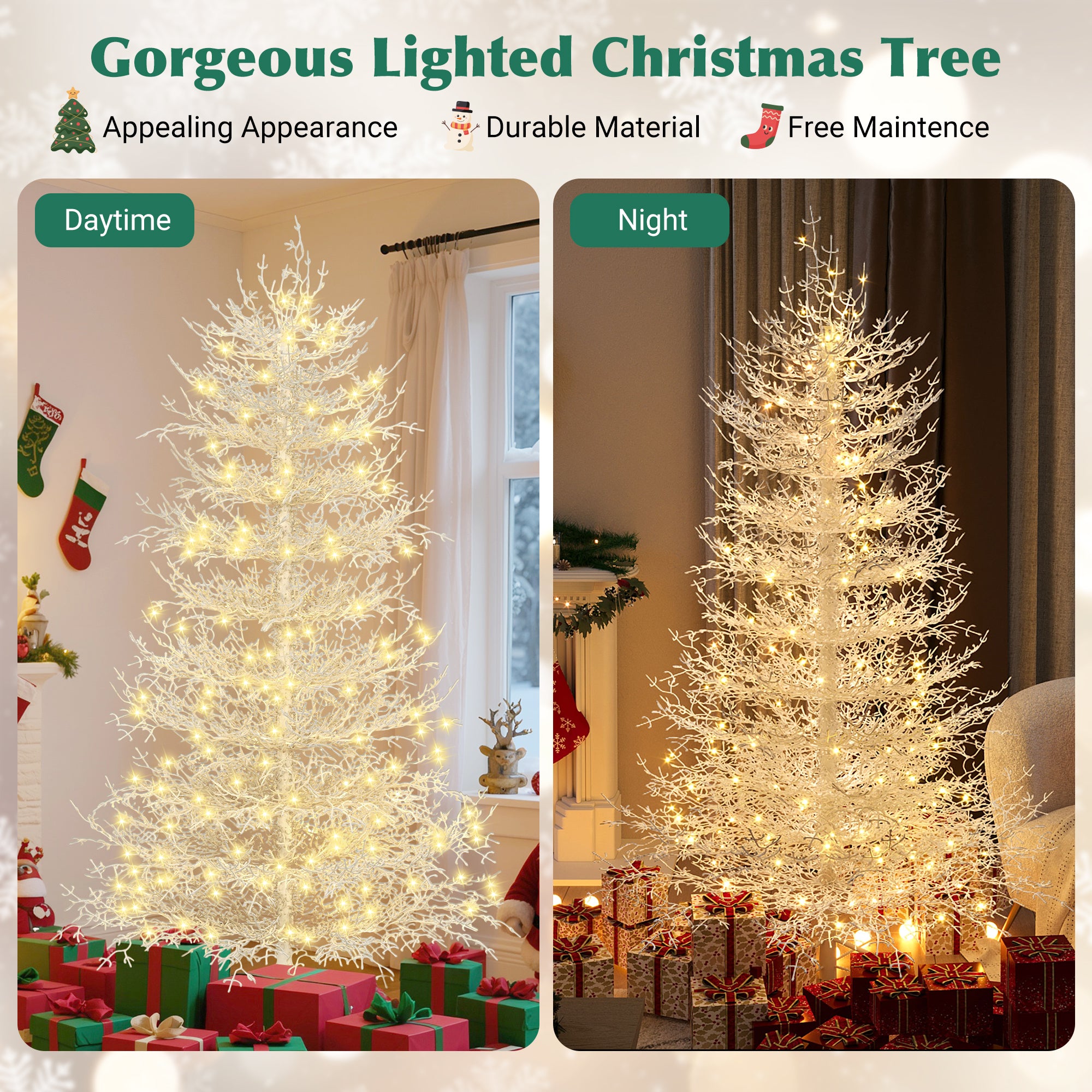 6FT Snow Flocked Aspen Fir Artificial Christmas Tree | Hinged Design with 623 Lush PE Tips & 420 Warm White LED Lights | Stunning Holiday Decor for Home & Party