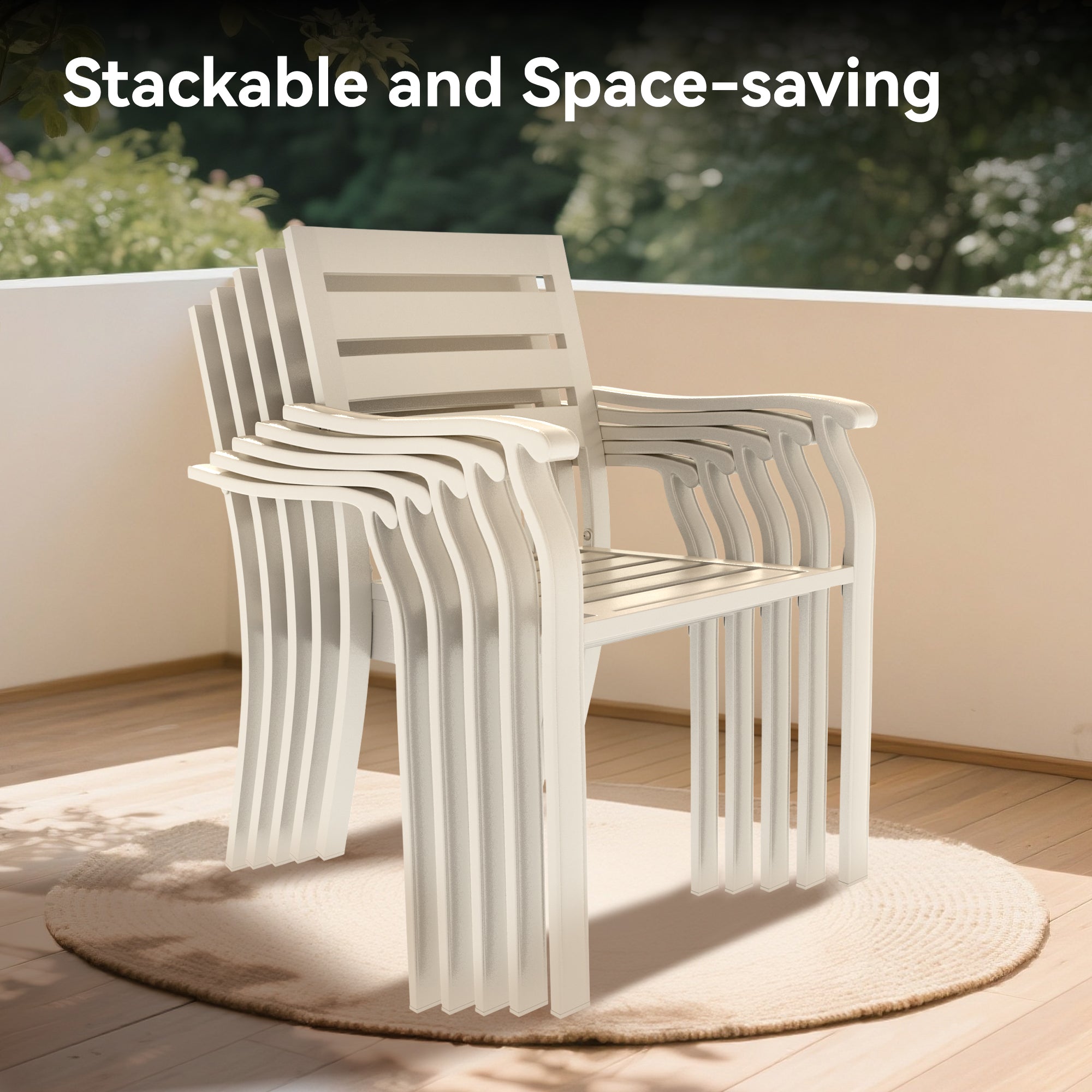 7-Piece Outdoor Patio Dining Set: 53" Round Metal Table & 6 Stackable Sandstone Chairs for Garden, Lawn, Backyard Deck - Durable, Weather-Resistant, Casual Style