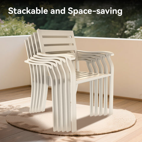 7-Piece Outdoor Patio Dining Set: 53" Round Metal Table & 6 Stackable Sandstone Chairs for Garden, Lawn, Backyard Deck - Durable, Weather-Resistant, Casual Style