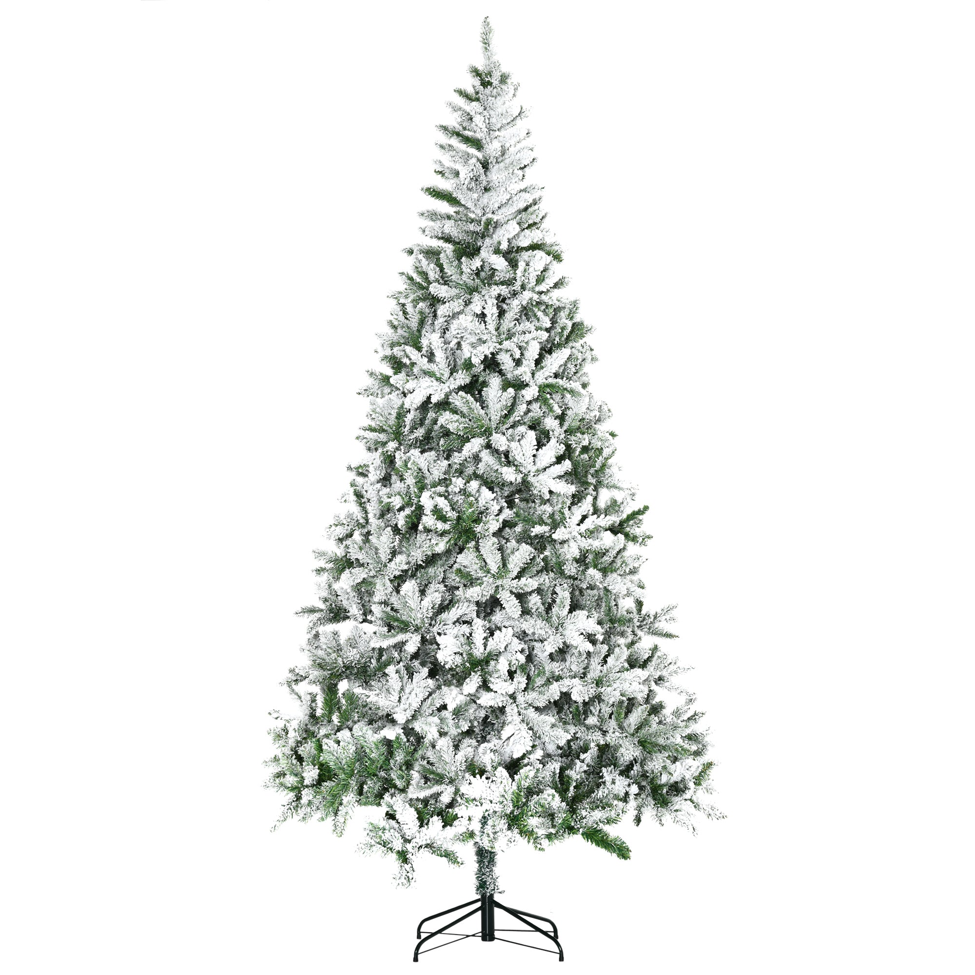HOMCOM 9' Tall Snow Flocked Pine Artificial Christmas Tree | Realistic Unlit Green Branches | Flame-Retardant &amp; Easy Assembly | Perfect for Home &amp; Holiday Decor