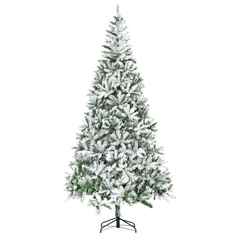 HOMCOM 9' Tall Snow Flocked Pine Artificial Christmas Tree | Realistic Unlit Green Branches | Flame-Retardant &amp; Easy Assembly | Perfect for Home &amp; Holiday Decor