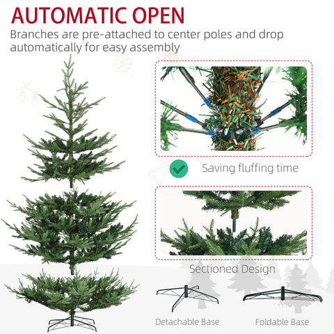 HOMCOM 9ft Hinged Artificial Christmas Tree - Realistic Pine, Auto-Open, Flame-Retardant Green PVC Branches, Sturdy Steel Base for Easy Home Decor