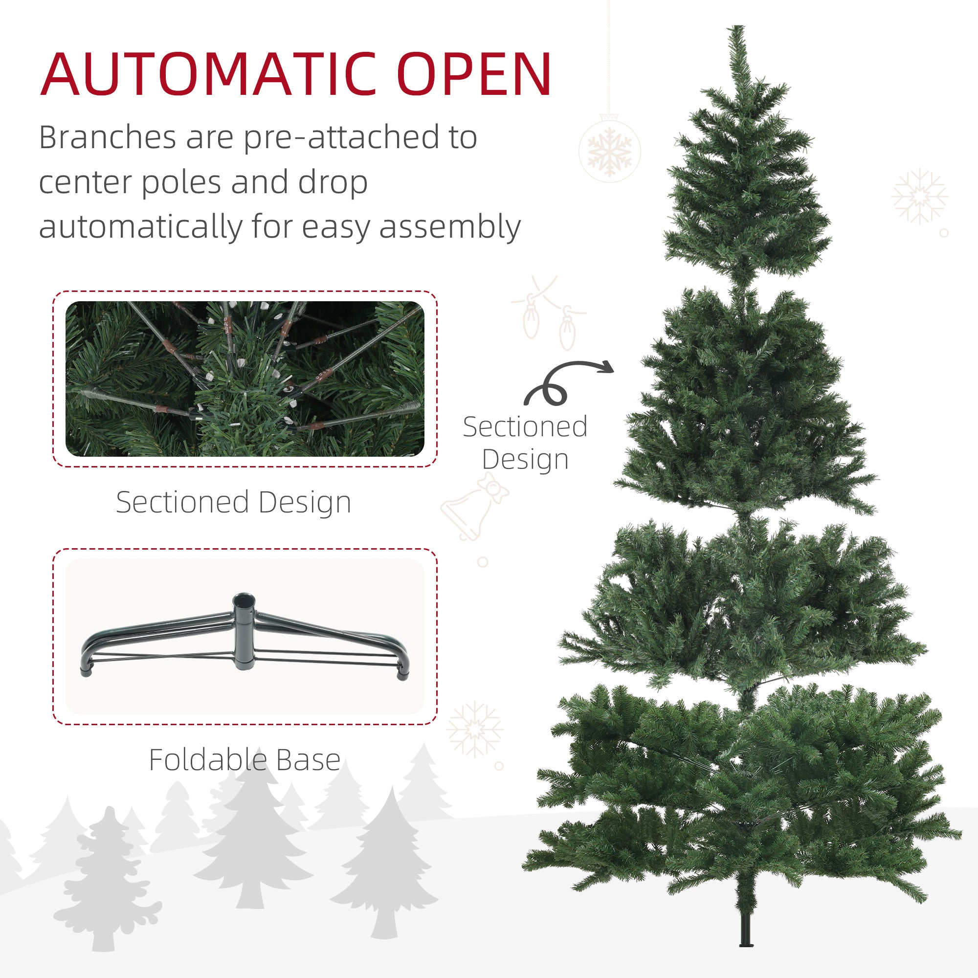 HOMCOM 9ft Artificial Christmas Tree - Unlit Green Xmas Tree with 2132 Branch Tips, Auto Open, Flame Retardant, Steel Base for Home & Office Holiday Decor