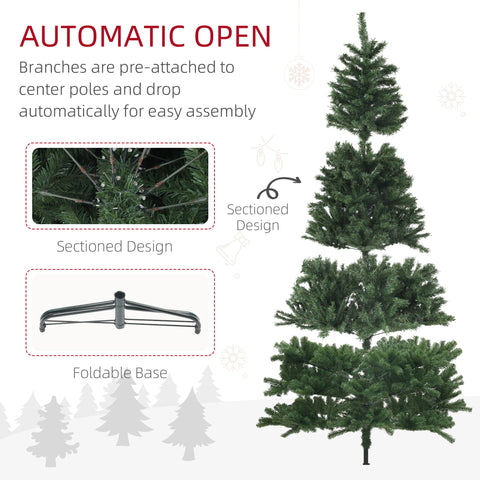 HOMCOM 9ft Artificial Christmas Tree - Unlit Green Xmas Tree with 2132 Branch Tips, Auto Open, Flame Retardant, Steel Base for Home & Office Holiday Decor