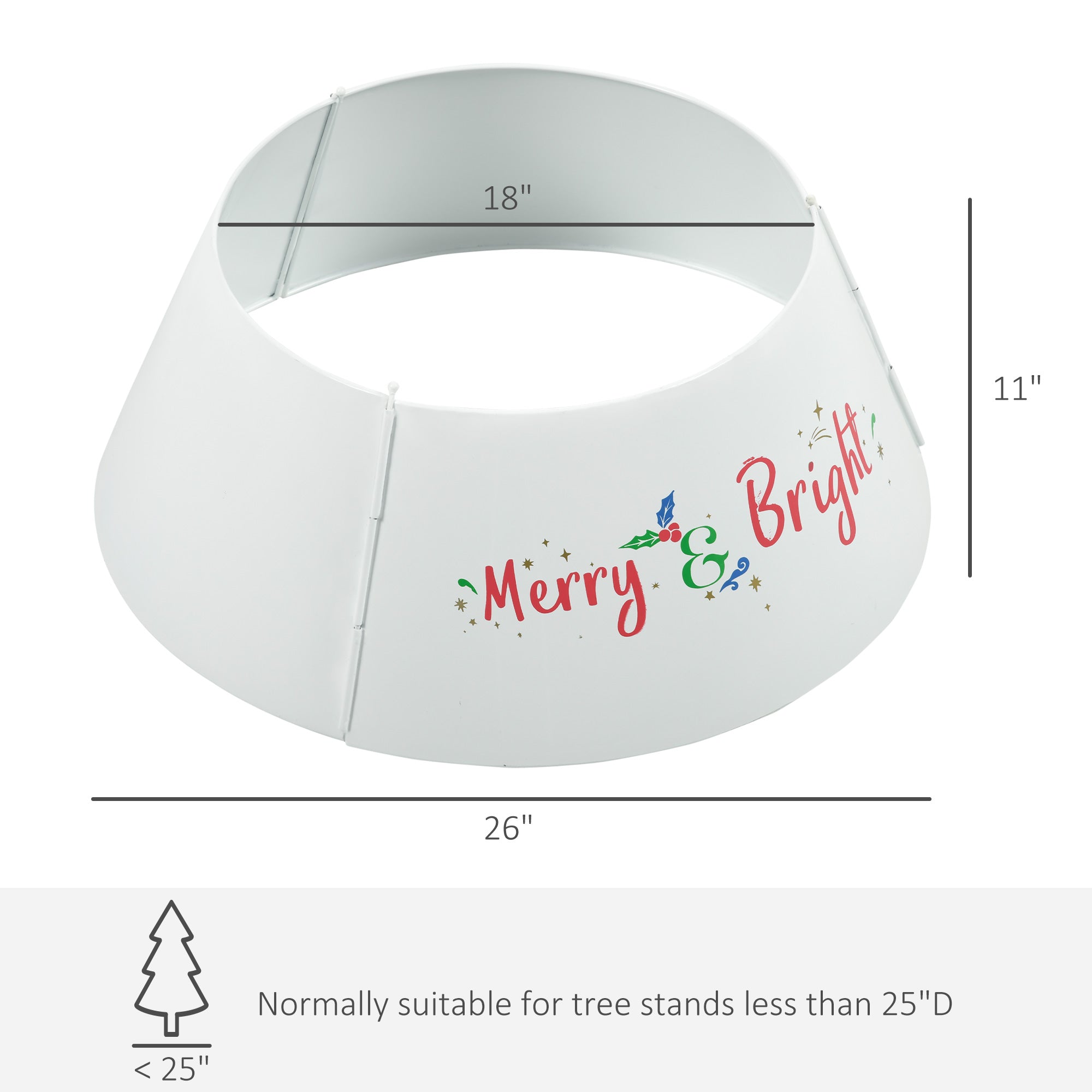 HOMCOM 26" White Metal Christmas Tree Collar Ring, Sturdy Stand Cover for Holiday Decor, Easy Setup, Protects Pets, Fits 7.5ft Trees