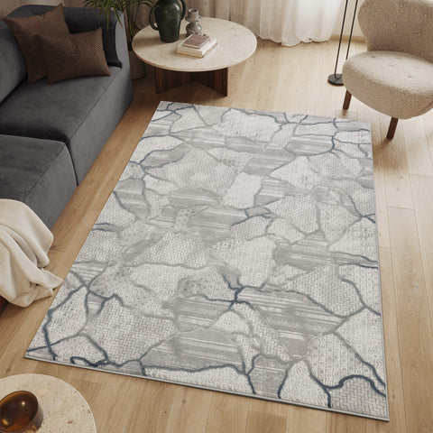 Geometrix GC_DIM1010 5'3" x 7'3" Gray Abstract Area Rug - 100% Polyester Pile, Jute Backing, 0.43" Pile Height, Modern Art Deco/Boho Style for Living Room, Bedroom, High Traffic Areas, Made in Turkey