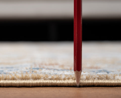 Noble GC_GEN7008 Gold 2x3 ft Area Rug - Soft Polyester Traditional Accent Mat, Stain-Resistant, Kid &amp; Pet Friendly, Low Pile, Made in Turkey