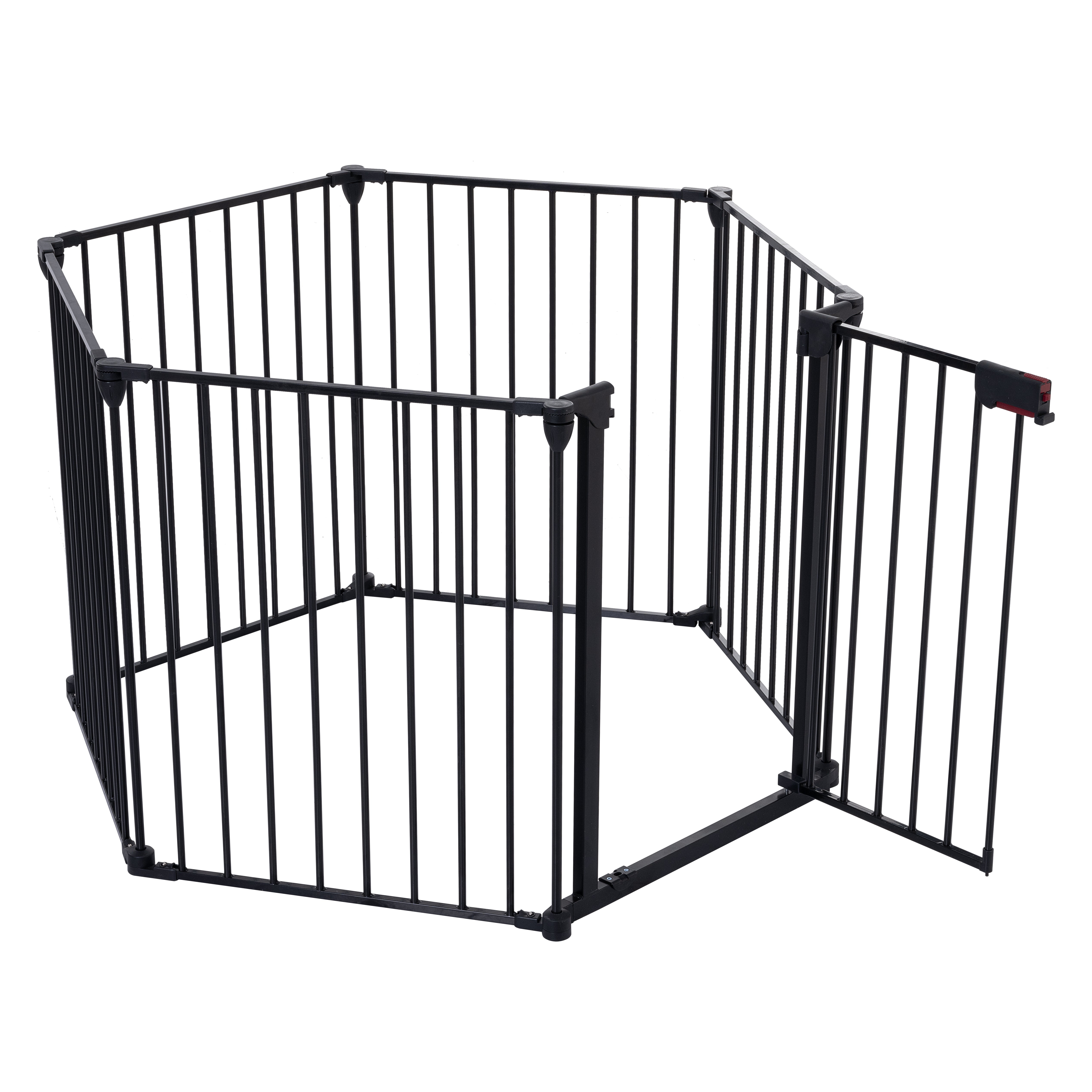 150" 6-Panel Adjustable Steel Safety Gate | Wide Walk-Through Door | Fireplace, Christmas Tree, Stair Barrier | Black | Indoor/Outdoor Home Use