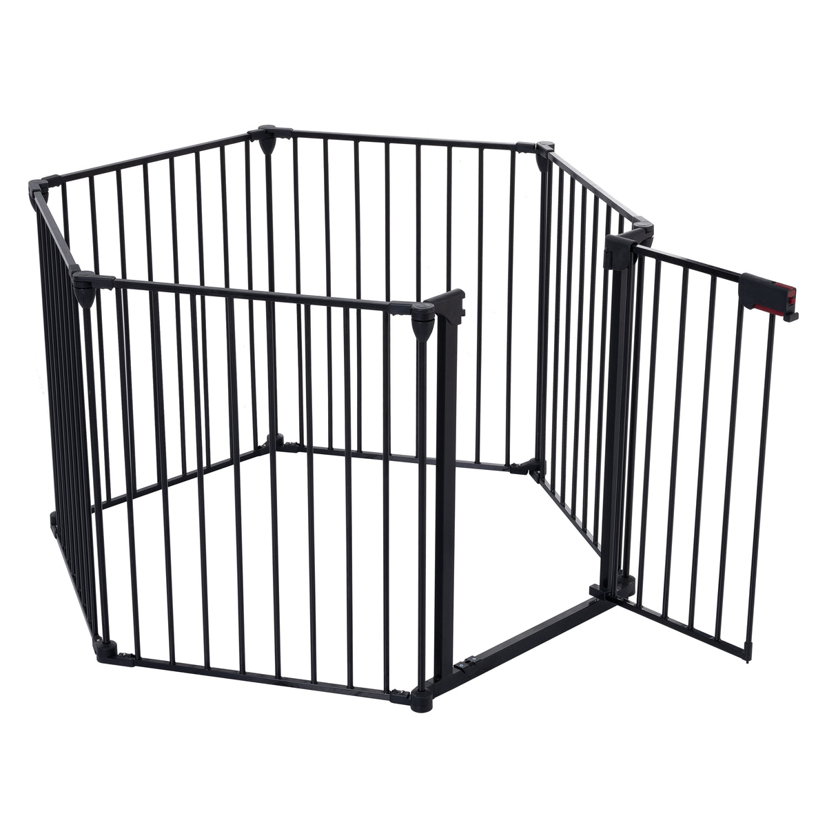 150" 6-Panel Adjustable Steel Safety Gate | Wide Walk-Through Door | Fireplace, Christmas Tree, Stair Barrier | Black | Indoor/Outdoor Home Use