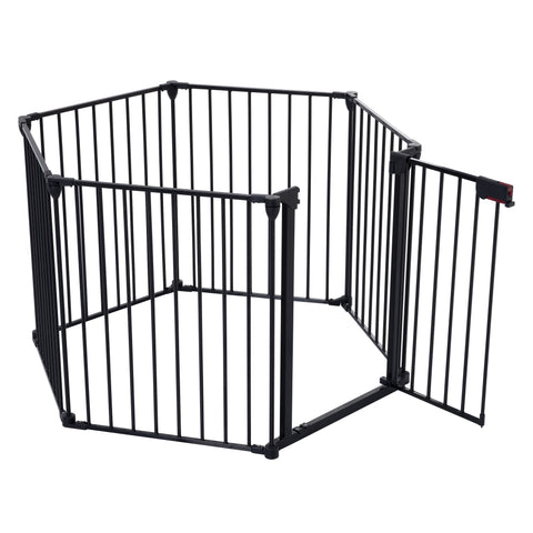 150" 6-Panel Adjustable Steel Safety Gate | Wide Walk-Through Door | Fireplace, Christmas Tree, Stair Barrier | Black | Indoor/Outdoor Home Use