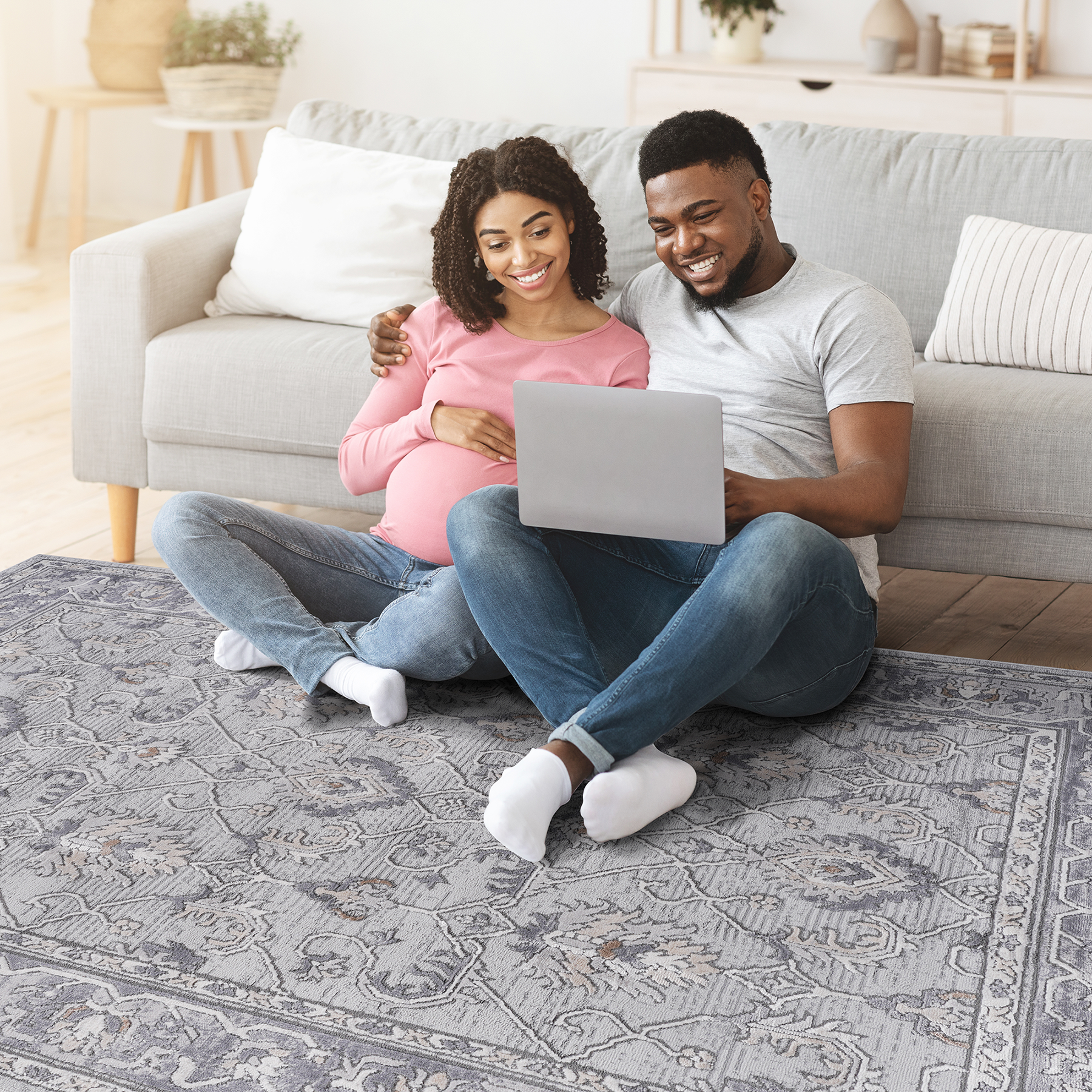 MARFI Collection 2'x8' Ivory & Grey Oriental Runner Rug: Stain-Resistant, Non-Shedding Polyester for Living Room, Hallway, Entryway, Bedroom, Home Office. Kid & Pet-Friendly, Durable, Easy Care. Turkish Made.