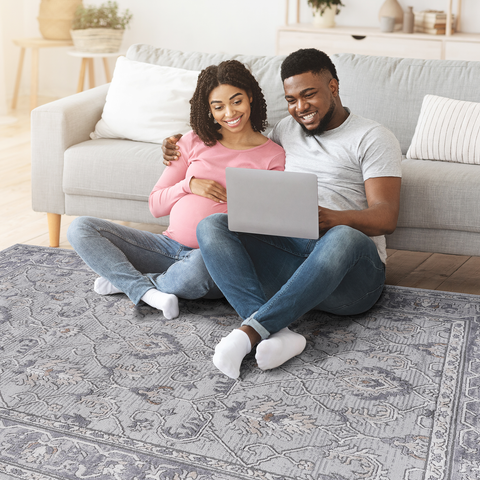 MARFI Collection 2'x8' Ivory & Grey Oriental Runner Rug: Stain-Resistant, Non-Shedding Polyester for Living Room, Hallway, Entryway, Bedroom, Home Office. Kid & Pet-Friendly, Durable, Easy Care. Turkish Made.