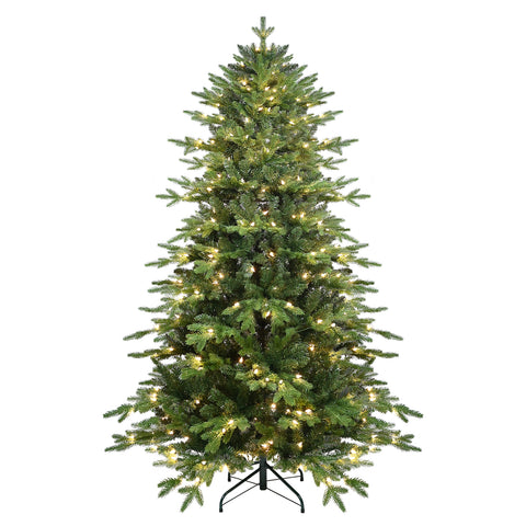 6.5ft Green PVC+PE Christmas Tree | 2142 Realistic Tips | 350 Warm White UL Lights Pre-Strung | Hinged Design | Sturdy Metal Stand for Indoor Home &amp; Holiday Decor