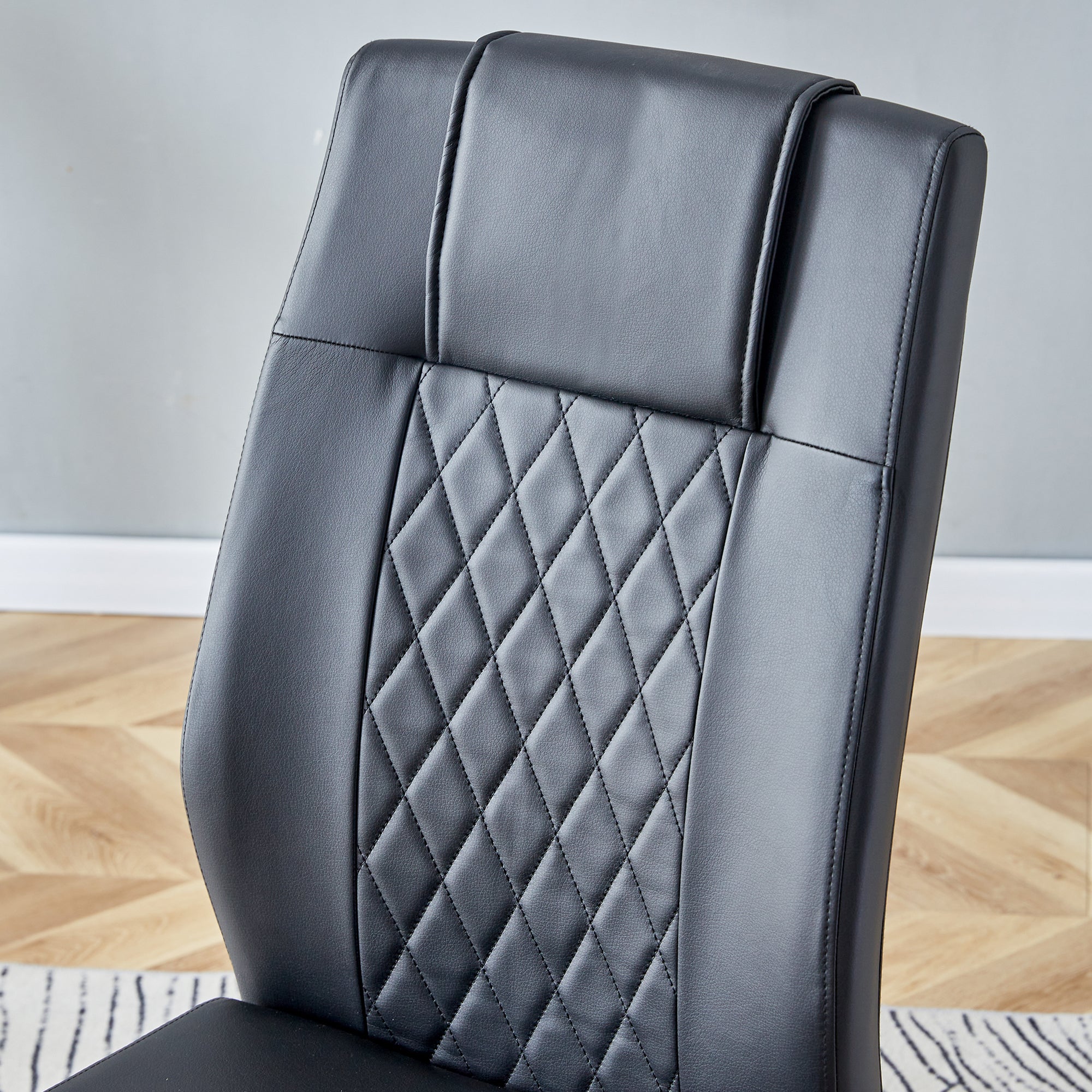 55" Cream-Style White MDF Dining Table Set with 6 Black PU Chairs & Silver Metal Legs - Modern Kitchen Furniture for Family Meals, Seats 6, Durable & Easy Assembly