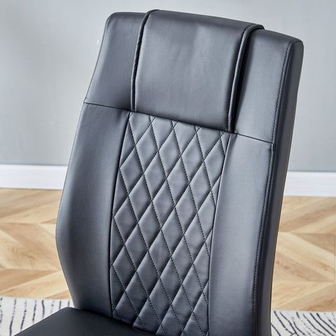 55" Cream-Style White MDF Dining Table Set with 6 Black PU Chairs & Silver Metal Legs - Modern Kitchen Furniture for Family Meals, Seats 6, Durable & Easy Assembly