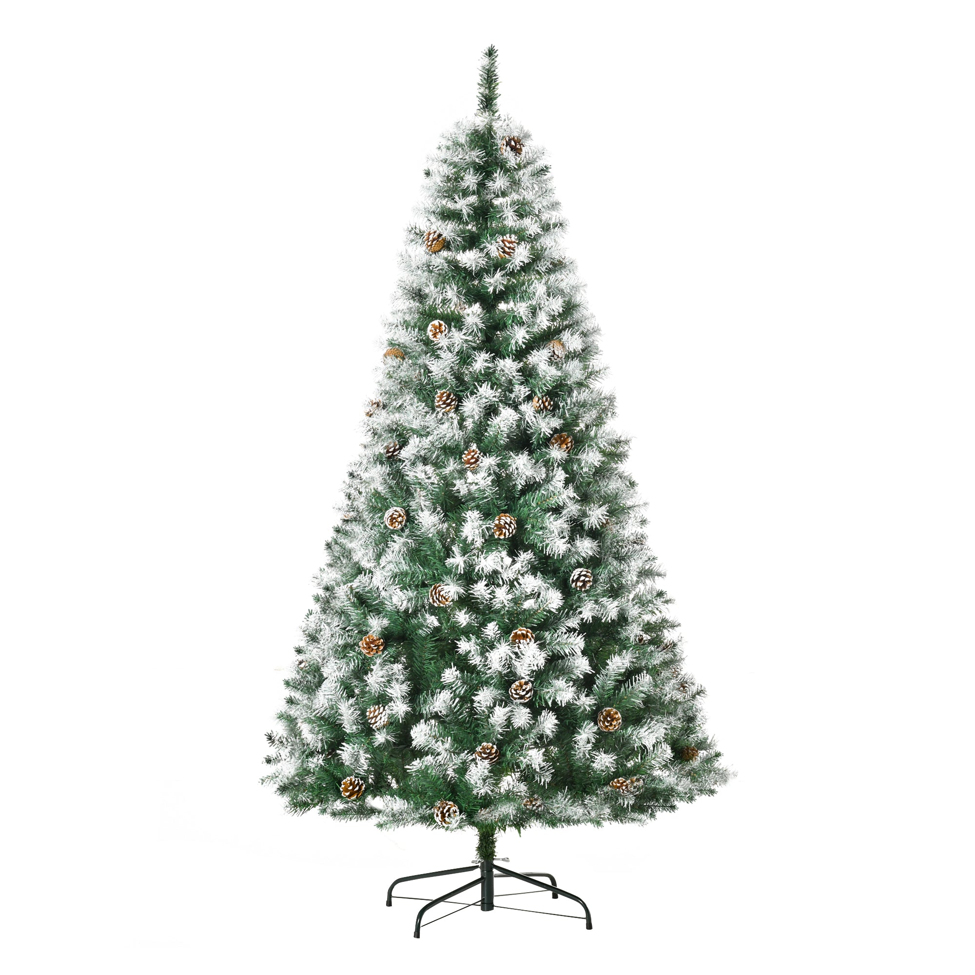HOMCOM 6ft Snow-Dusted Fir Christmas Tree | Realistic PVC Branches, 800 Tips, 61 Pine Cones | Full, Flocked Holiday Decor for Home, Living Room, Indoor Use | Easy Setup &amp; Storage