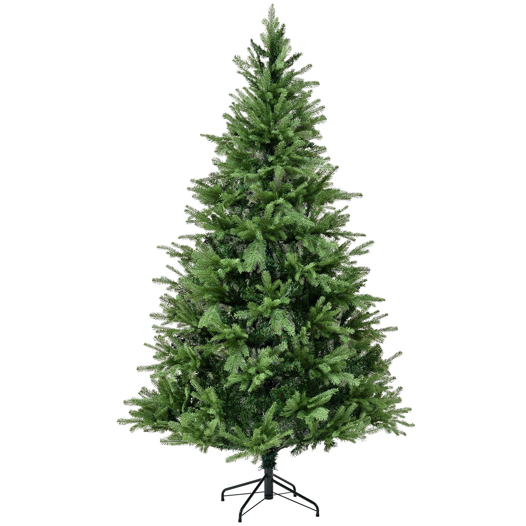 Premium 7FT Unlit Green Christmas Tree: Realistic PE PVC Mixed Branches, Hinged Design for Easy Setup, Dense Full Look, Durable Metal Base for Indoor Holiday Decor