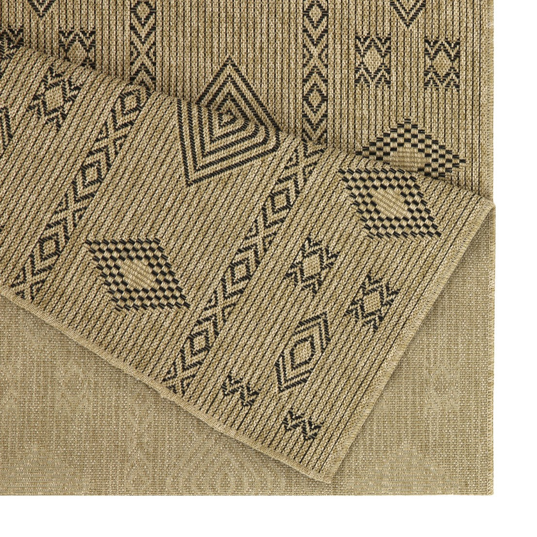 Earth Collection Jute/Black 5'3"x7'3" Indoor/Outdoor Area Rug - Durable Polypropylene, Stain-Resistant, Flatweave for Entryways &amp; High Traffic Areas, Easy Care, Made in Turkey