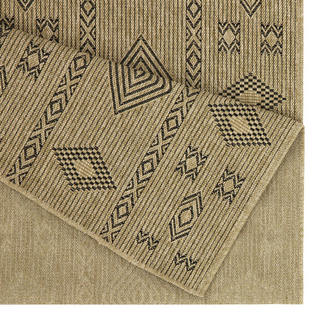 Earth Collection 2.6x7.3 ft Indoor/Outdoor Area Rug - Durable Polypropylene, Stain-Resistant, Flatweave for Entryways &amp; Patios - Easy Clean, Beige/Black
