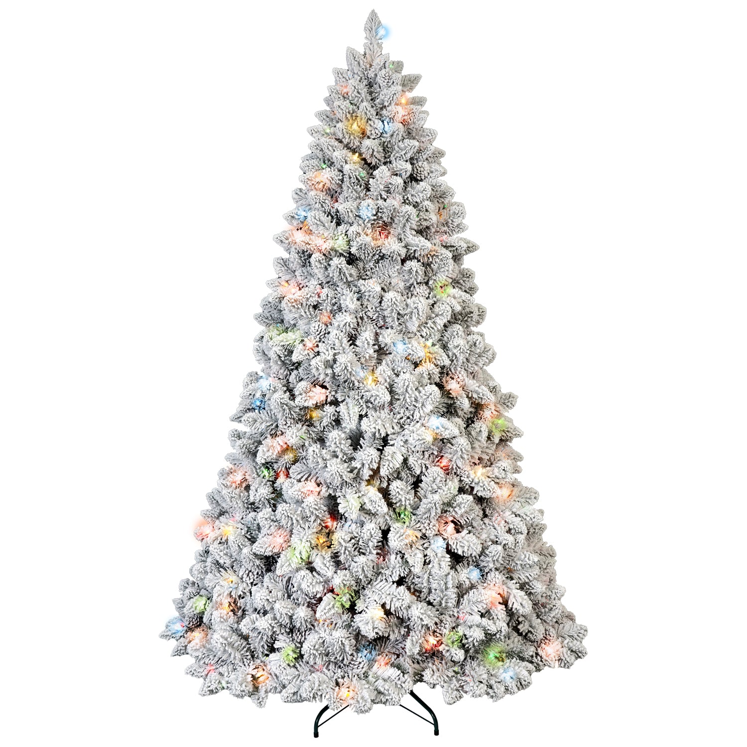 4FT Snow-Flocked Christmas Tree | 150 Colorful UL Lights | 21 Natural Pine Cones | 366 Snowy PVC Tips | Hinged Branches | Metal Stand | Easy Setup | Winter Wonderland Decor