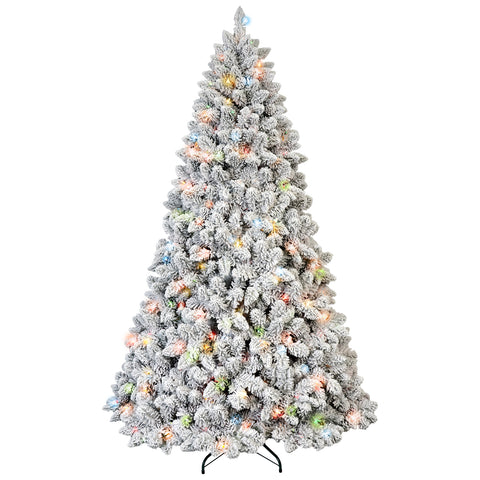 4FT Snow-Flocked Christmas Tree | 150 Colorful UL Lights | 21 Natural Pine Cones | 366 Snowy PVC Tips | Hinged Branches | Metal Stand | Easy Setup | Winter Wonderland Decor