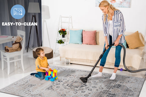 PAYAS Collection 6x9 Cream Medallion Area Rug - Stain Resistant, Non-Shedding Polyester for Living Room, Bedroom, Office. Durable, Easy Care, 0.28" Pile, Latex-Free Cotton Backing.