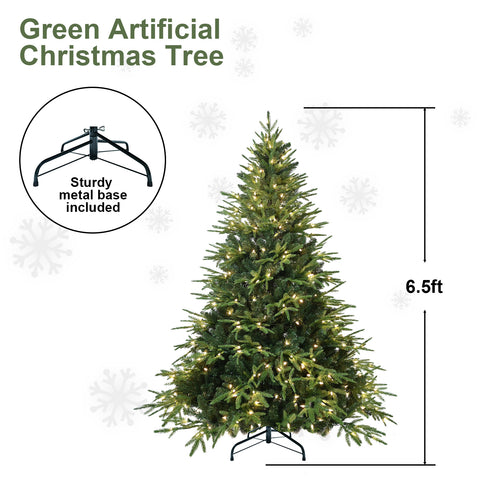 7.5ft Pre-Lit Hinged Artificial Christmas Tree | 650 Warm White Incandescent Lights | 3135 PE+PVC Tips | Memory Wire Branches | Foldable Metal Stand | Green | Realistic Holiday Decor for Home & Office